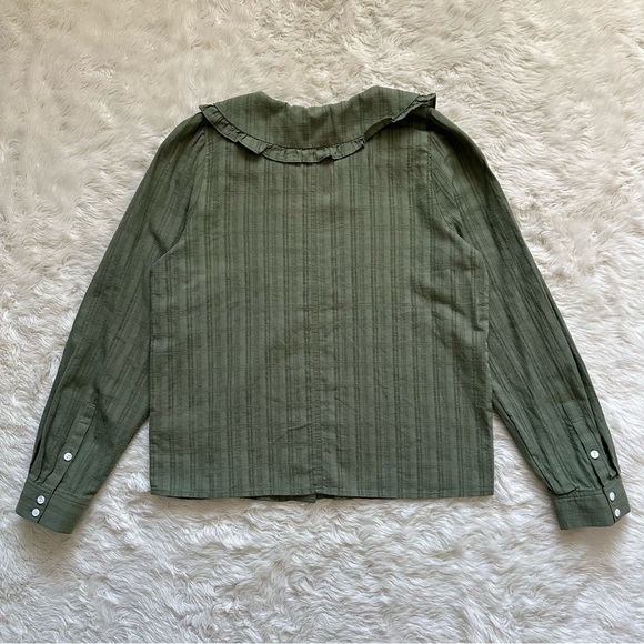 Madewell Top Ruffle-Collar Button-Up Shirt in Syril Plaid Faded Palm 0 NWT New - Picture 5 of 12